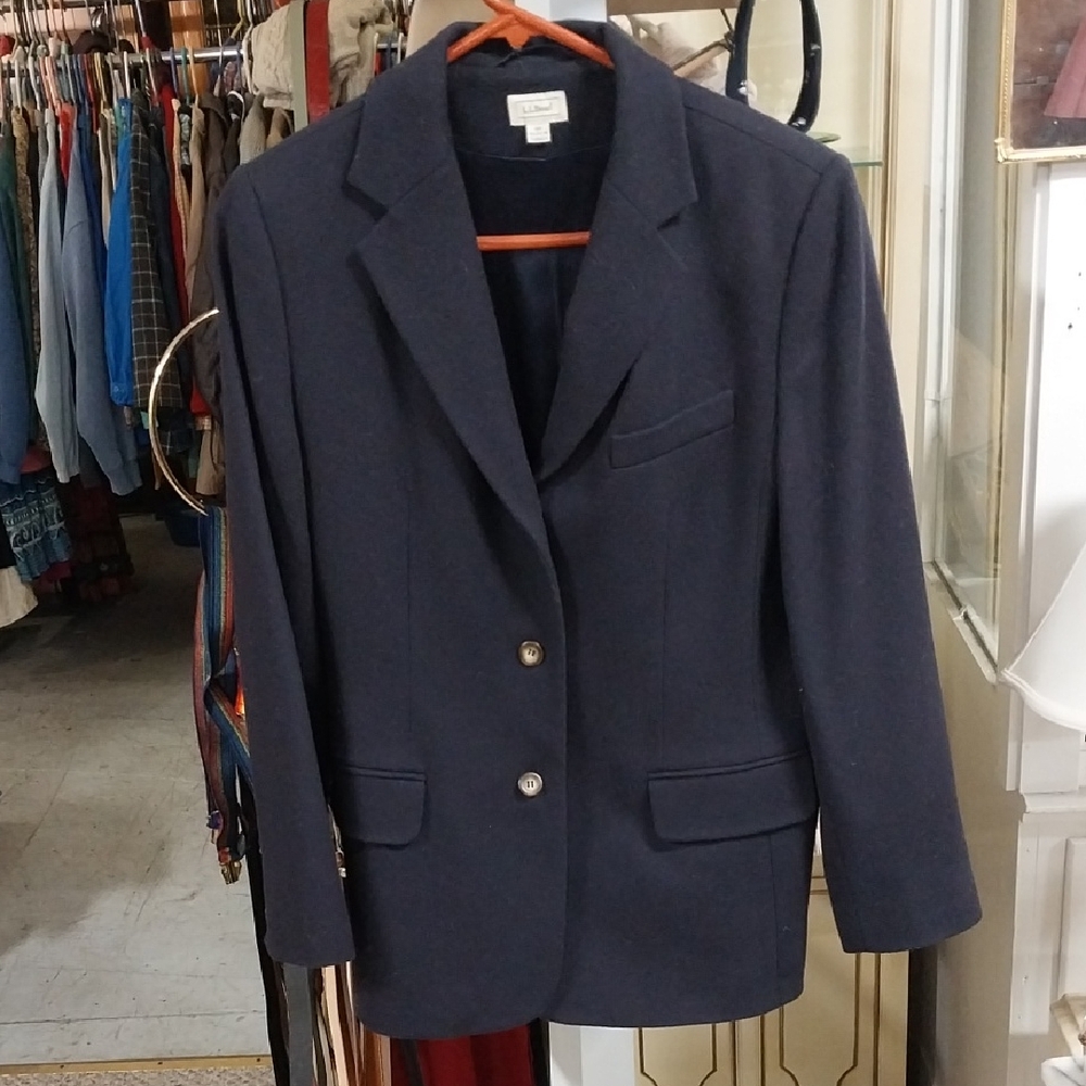 Vintage L.L. Bean Women's Dark Blue Cashmere Wool Blend Blazer